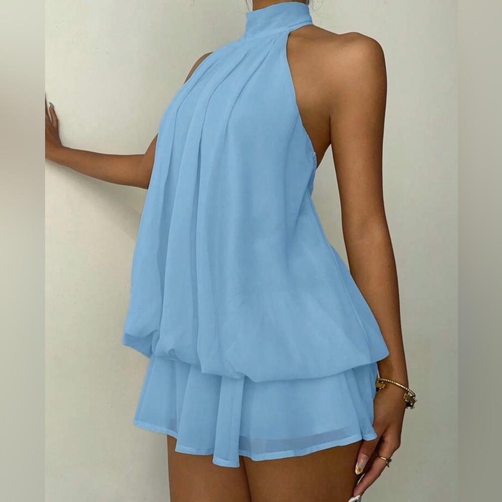 Chic Light Blue Halter Dress